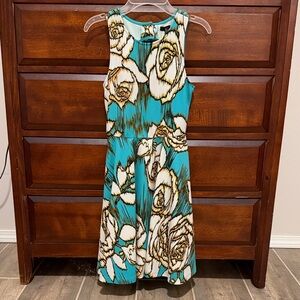 Floral Sleeveless Dress in Teal and White